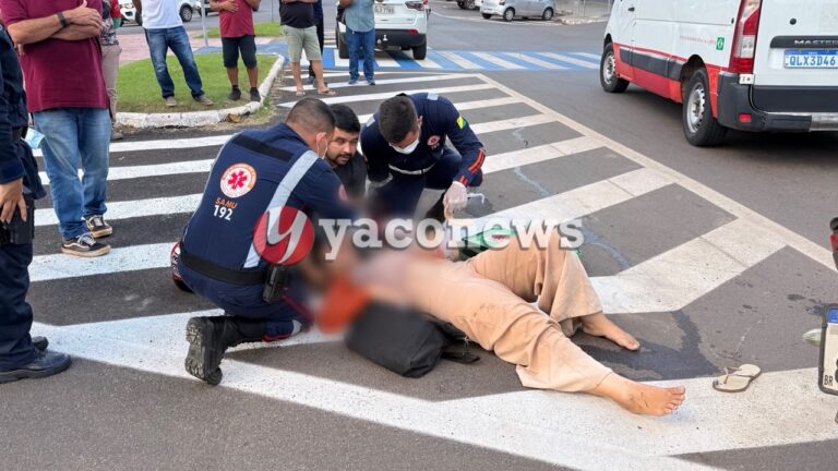 Motociclista fica ferida após colisão entre moto e carro no centro de Rio Branco