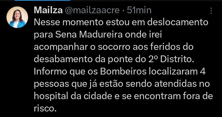 Governadora Mailza Assis viaja a Sena Madureira para coordenar ações após queda de ponte