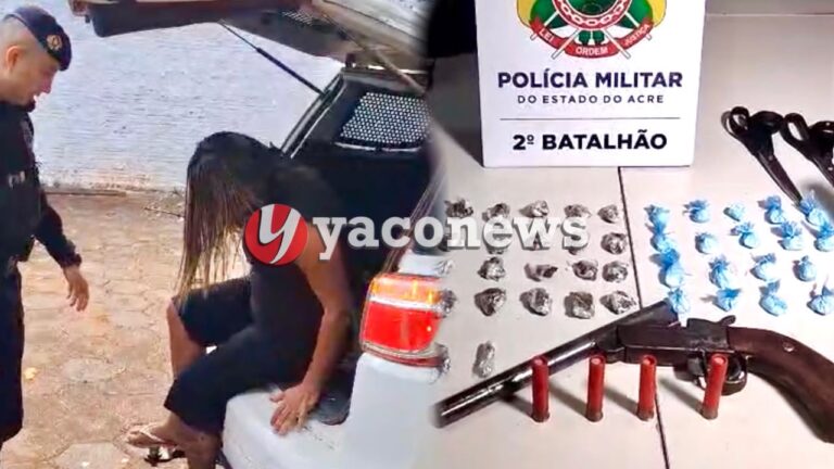 Mulher presa por tráfico de drogas em Rio Branco durante ação da Força Tática no Cidade do Povo.