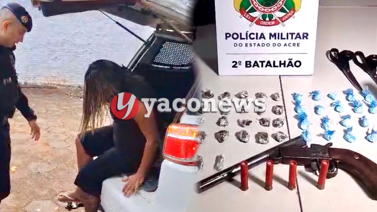 Força Tática do 2º Batalhão apreende drogas, arma de fogo e prende mulher suspeita de tráfico no segundo distrito de Rio Branco