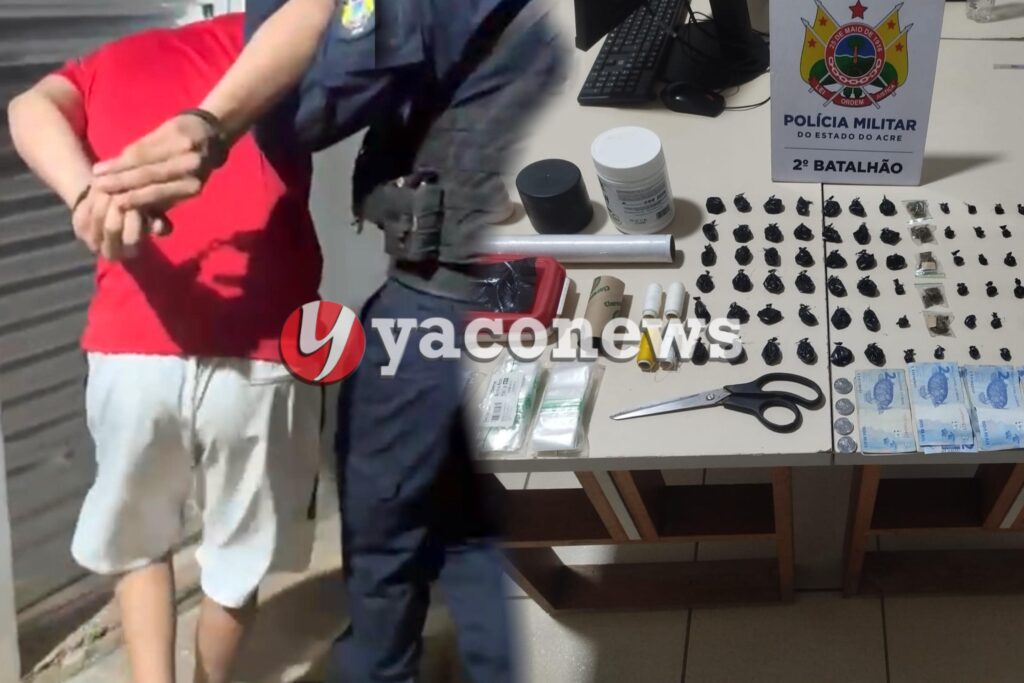 Adolescente apreendido por tráfico de drogas no bairro Canaã em Rio Branco durante ação da Polícia Militar.