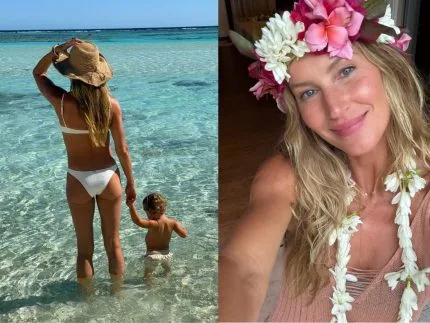 Em família, Gisele Bündchen abre álbum de viagem ao Taiti