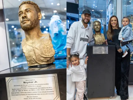 Neymar ganha busto em museu do Santos e celebra: “Pego de surpresa”