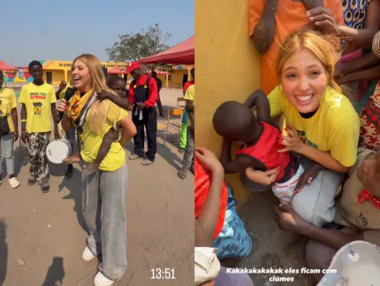 Mari Menezes mostra carinho com crianças em Angola e registra cena de ciúmes
