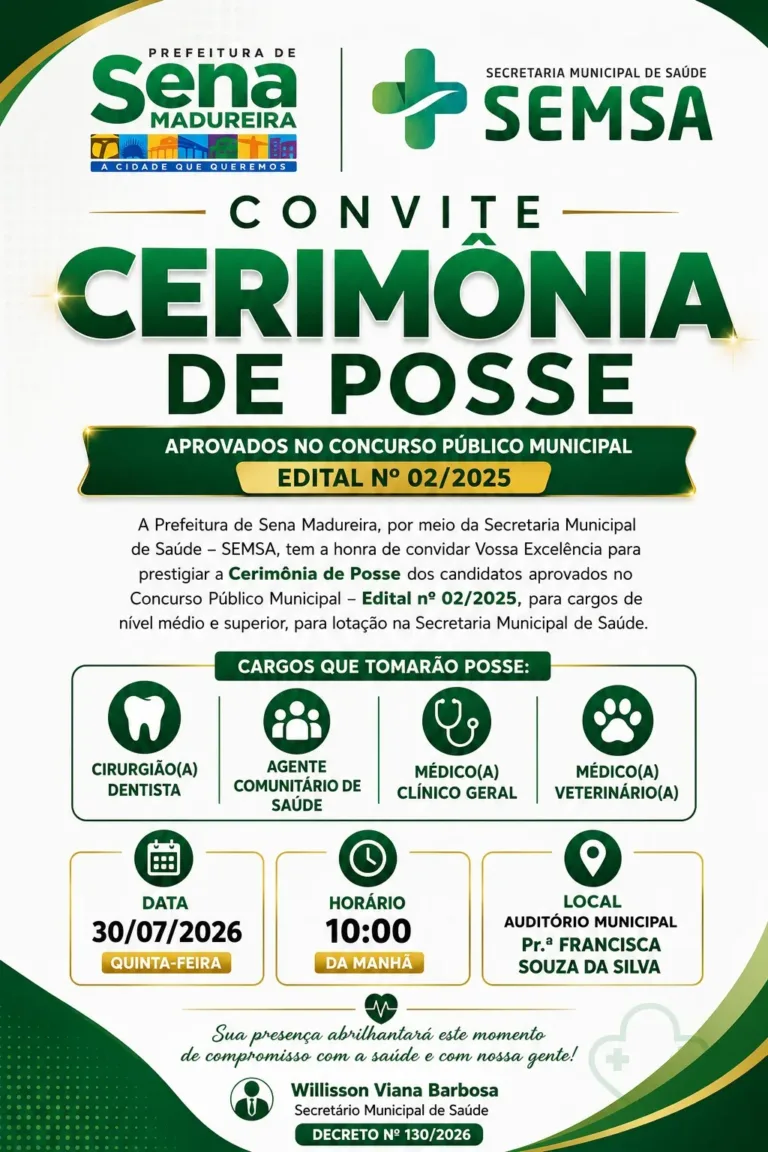Prefeitura de Sena Madureira realiza posse dos aprovados no concurso público da Saúde