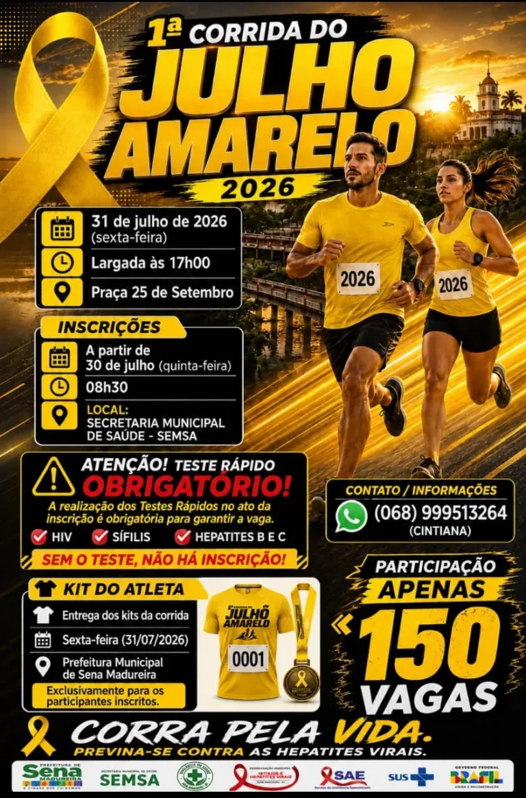 Sena Madureira abre inscrições para a 1ª Corrida do Julho Amarelo 2026