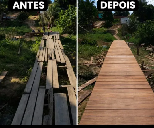 Nova passarela construída na Travessa Celso Nazário no bairro Cristo Libertador em Sena Madureira.