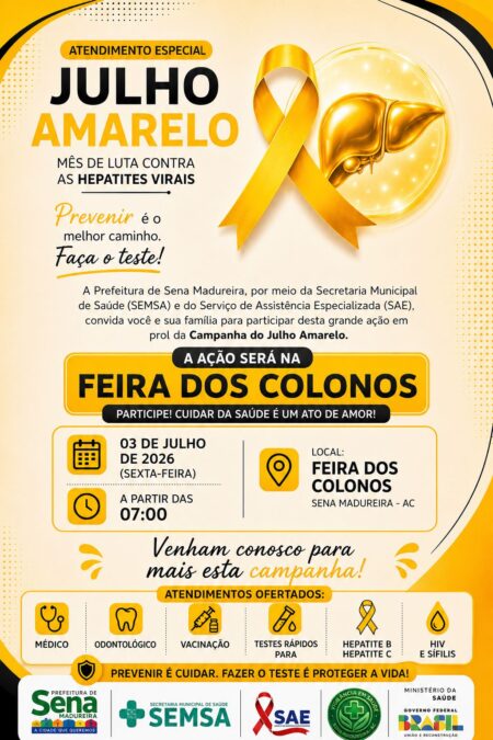 Julho Amarelo em Sena Madureira leva testes rápidos e vacinação à Feira dos Colonos nesta sexta
