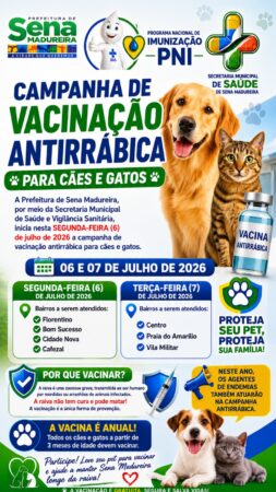 Campanha de vacinação antirrábica para cães e gatos em Sena Madureira
