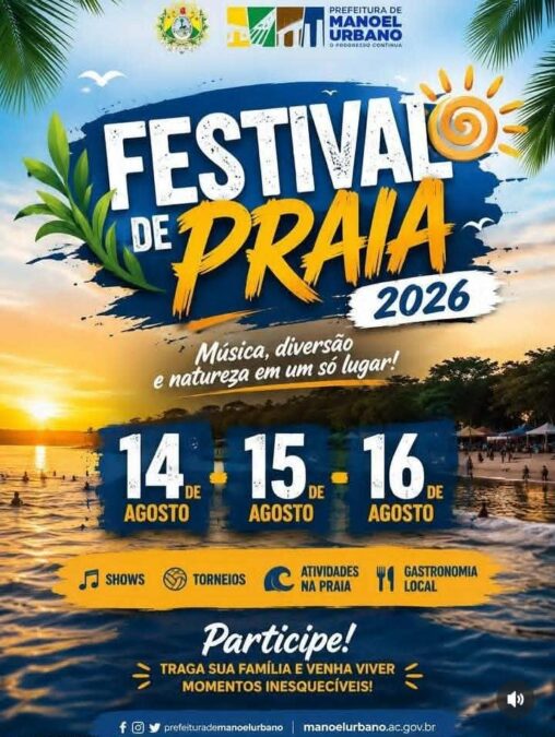 Festival de Praia 2026 em Manoel Urbano terá três dias de lazer, esporte e cultura