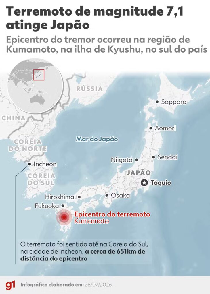 Mapa que mostra epicentro do terremoto.