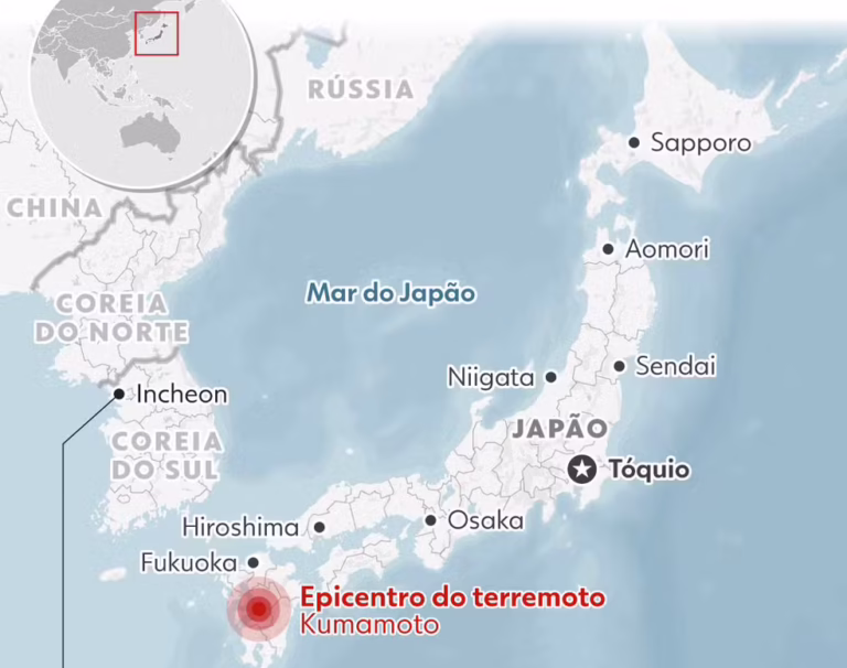 Mapa que mostra epicentro do terremoto.