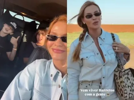 Andressa Suita chega de jatinho com os filhos para acampar em Barretos: “Vai começar”