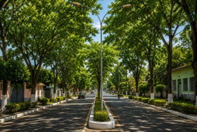 Imagem criada por inteligência artificial mostra projeção de como poderia ficar a Avenida Avelino Chaves com árvores e mais áreas verdes em Sena Madureira.
