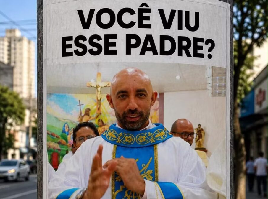 Cena inusitada: igreja em Rio Branco usa humor em cartaz de “procura-se” com foto de padre
