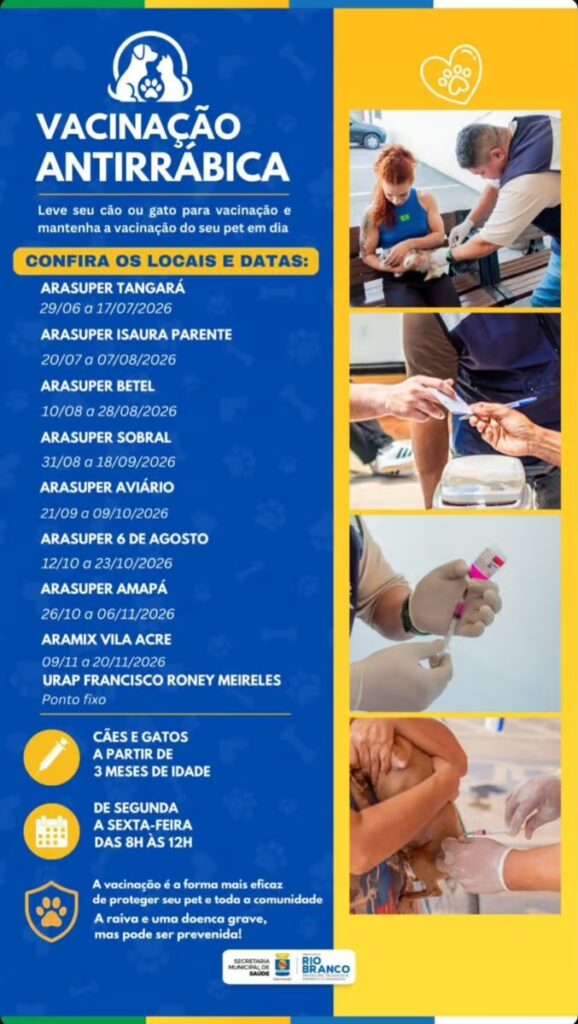 Rio Branco amplia vacinação antirrábica para cães e gatos em supermercados e ponto fixo