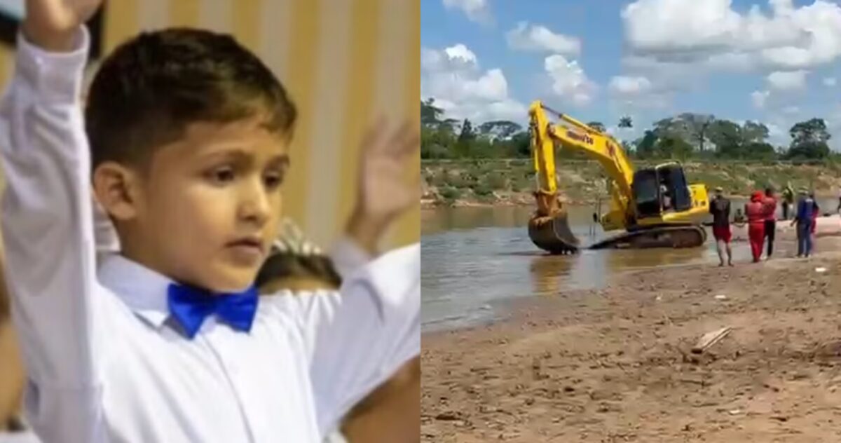 Buscas por menino de 8 anos no Rio Juruá entram no 6º dia com retroescavadeira