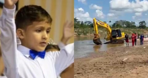 Buscas por menino de 8 anos no Rio Juruá entram no sexto dia com uso de retroescavadeira.