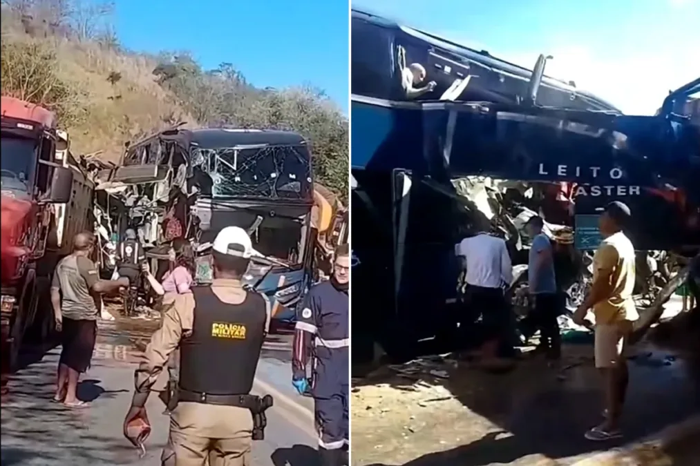 Colisão entre ônibus e caminhão deixa 2 mortos e 20 feridos na BR-259