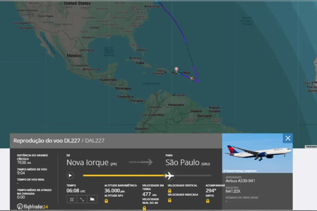 Voo de Nova York para Guarulhos desvia rota para Porto Rico