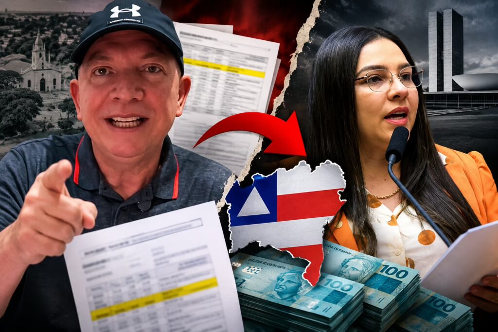 Gerlen Diniz exibe documentos durante vídeo em que questiona destinação de recursos atribuídos à deputada Meire Serafim.
