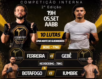 Atletas em combate durante competição local de lutas.