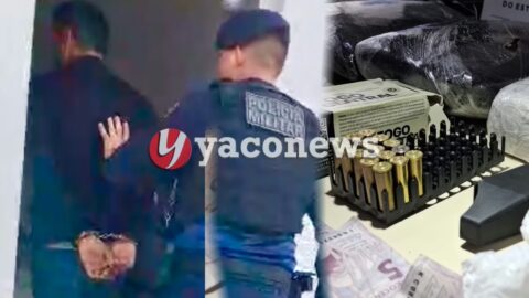Material apreendido pela Força Tática da Polícia Militar contendo entorpecentes e munições.