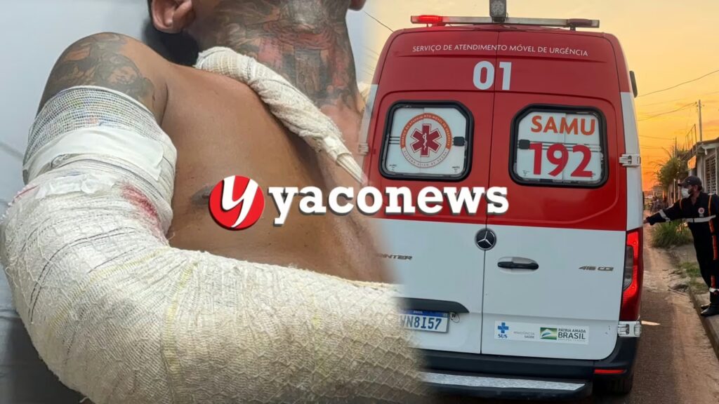 Ambulância do SAMU prestando atendimento médico de urgência em via pública no Segundo Distrito de Rio Branco.