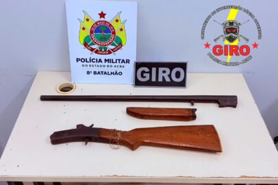 Arma de fogo foi apreendida por policiais do Giro após tentativa de fuga de suspeitos em Sena.