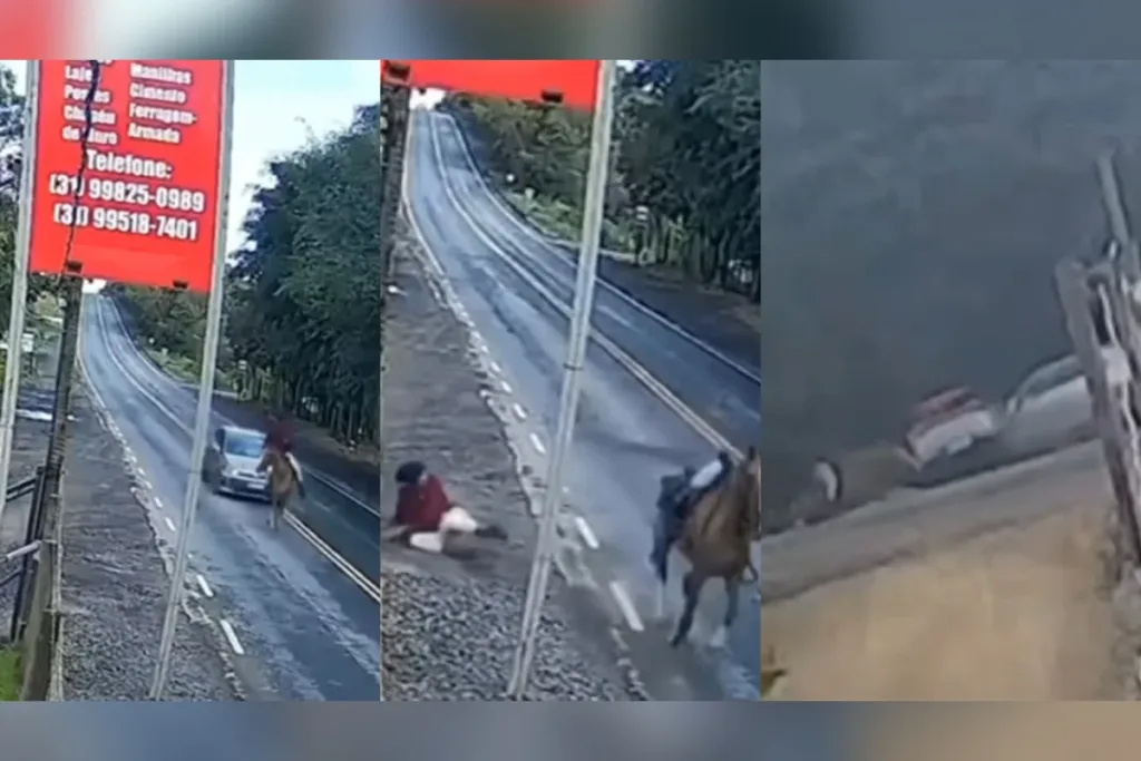 Cavaleiro invade pista e provoca batida com três feridos na MG-432