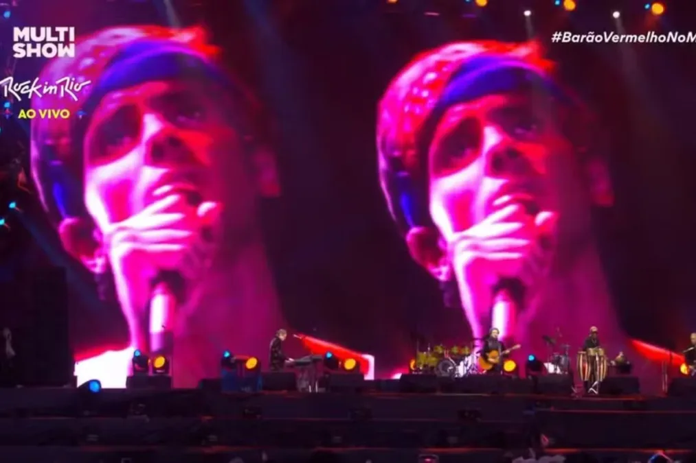 Cazuza "faz dueto" com Barão Vermelho em apresentação no Rock in Rio