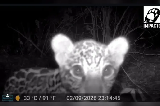 Filhote de onça-pintada é filmado brincando com troncos no Pantanal