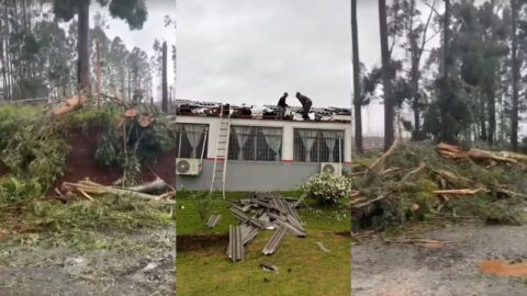 Estragos provocados por tornado em área rural de Espigão Alto do Iguaçu, no Paraná.