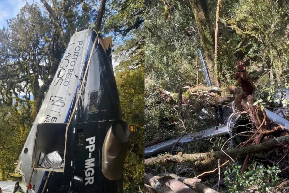 Imagens mostram operação após queda de helicóptero que levava Rick e Bruno