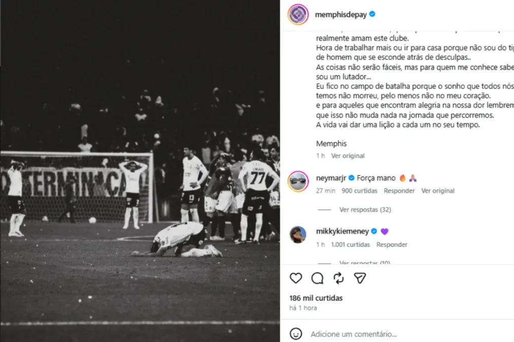 Neymar comenta publicação de Memphis Depay e se solidariza com o jogador