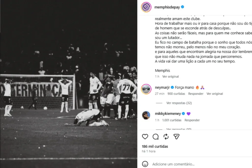 Neymar comenta publicação de Memphis Depay e se solidariza com o jogador