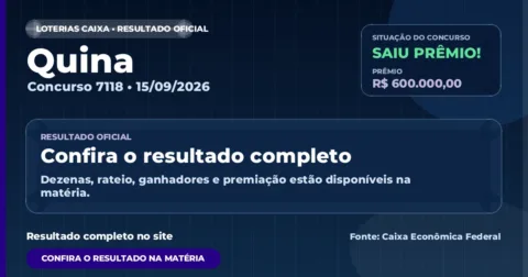Saiu o resultado da Quina de hoje: confira as dezenas sorteadas