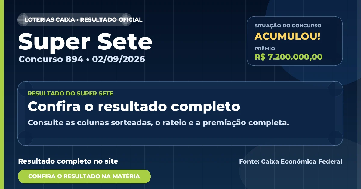 Resultado da Super Sete de hoje, concurso 894