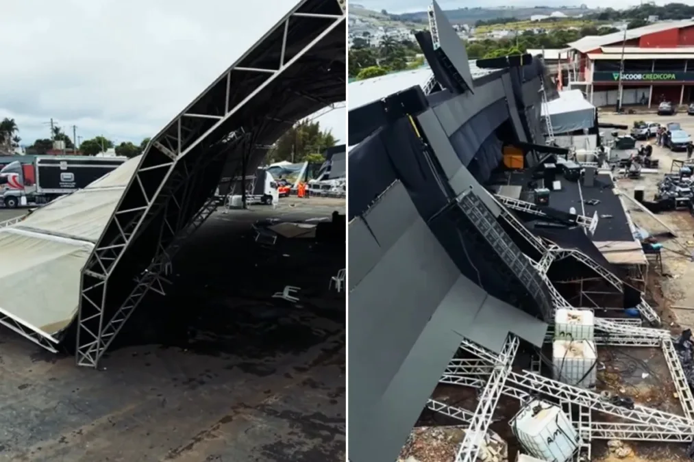 Temporal derruba palco, deixa 5 feridos e cancela evento em Patos de Minas