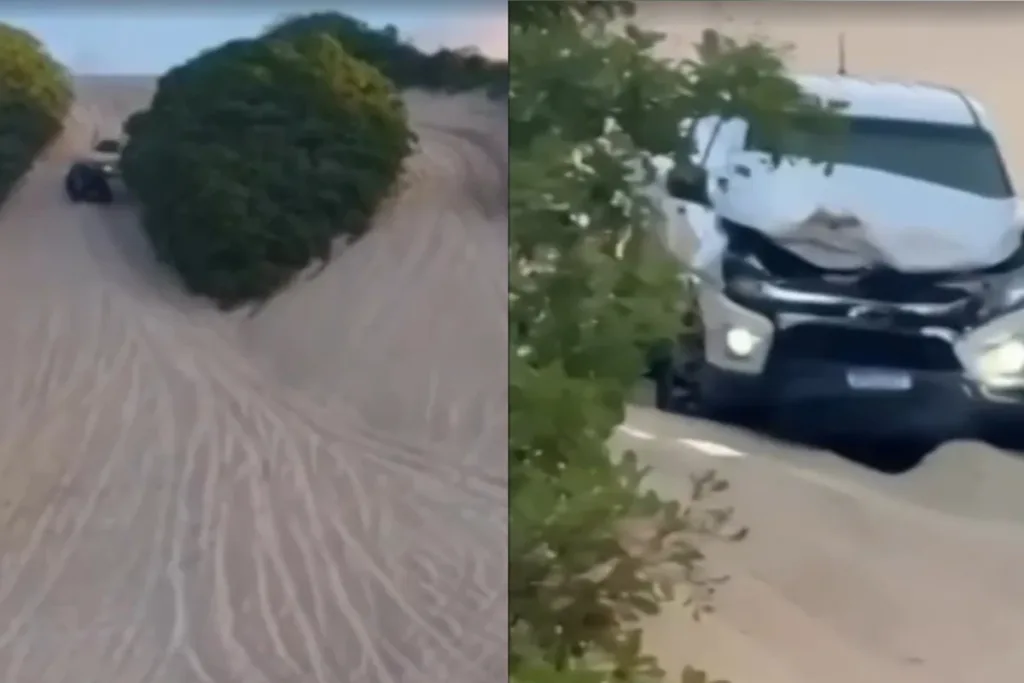Veículos 4x4 batem de frente em duna de cidade turística na Grande Natal