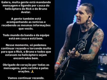 Guitarrista de Rick & Renner se manifesta após desaparecimento de helicóptero: “continuar rezando”